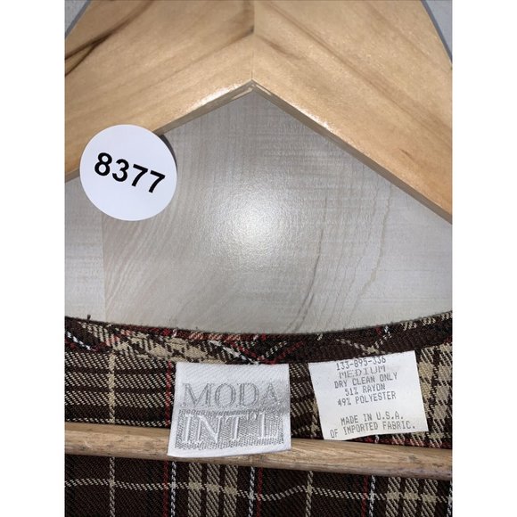 Vintage 1980-90s Moda Intl Womens Brown Plaid Button Front Dress Medium-USA Made - Picture 2 of 6